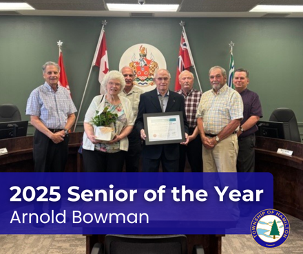 Members of Council and Arnold Bowman pose with the Senior of the Year Award