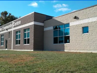 Front of Bewdley Community Centre with large lettering that reads "Bewdley Community Centre"